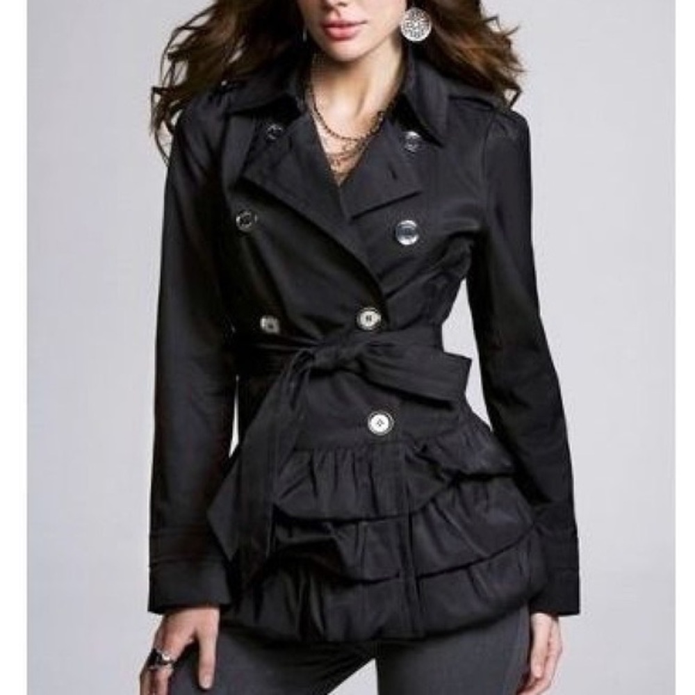 Express Ruffled Bottom Trench Coat Navy Blue Small